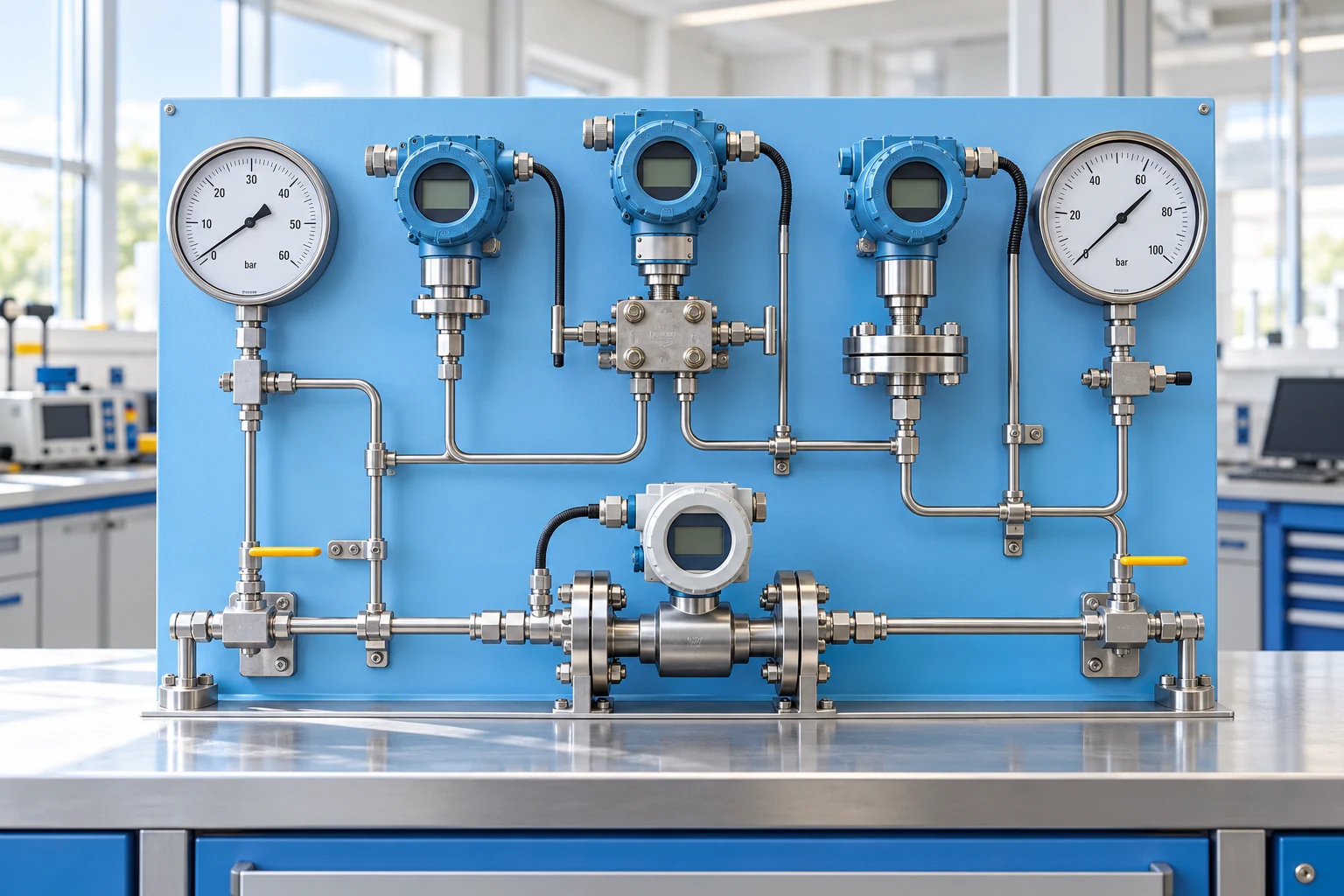 Process instrumentation arranged on a calibration panel